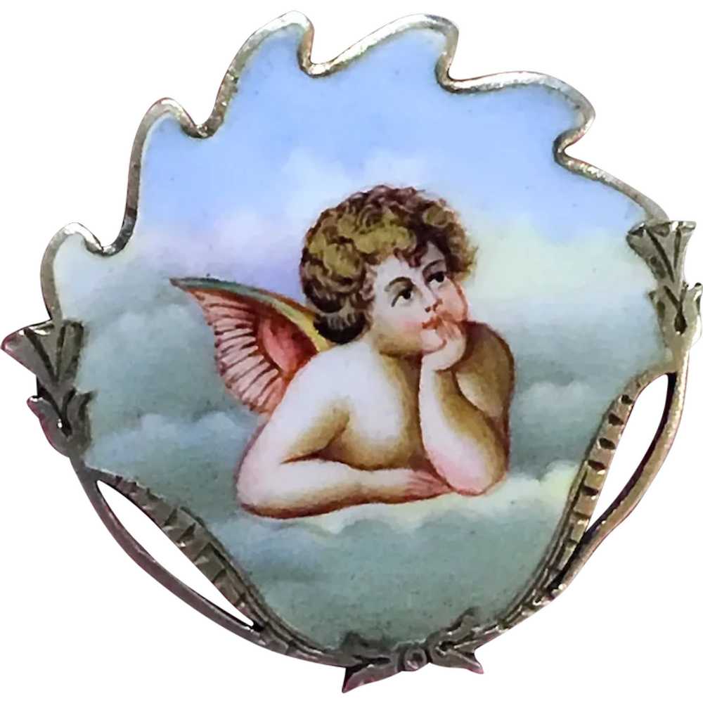 Antique Victorian Enamel Cherub Angel Austro-Hung… - image 1