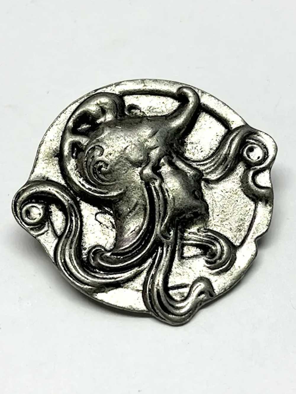 Vintage art nouveau lady brooch pin - image 2