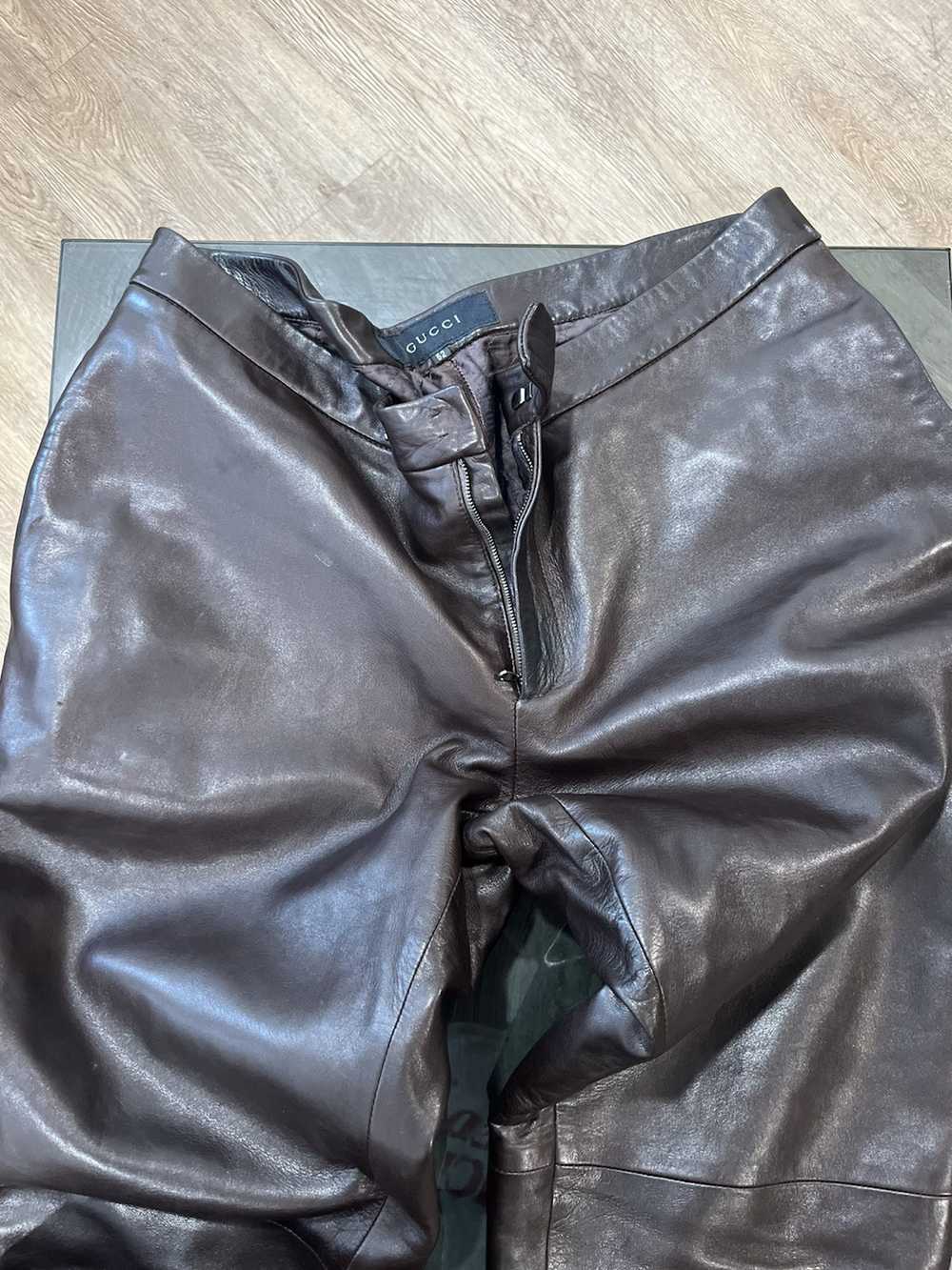 Gucci Gucci Chocolate Brown Leather Pants - image 1