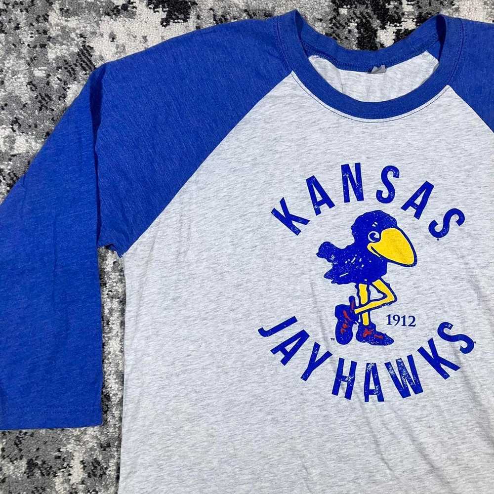 Ncaa Kansas Jayhawks Retro Logo 3/4 Sleeve Shirt - image 2