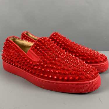 Christian Louboutin Red Studded Leather Slip On S… - image 1