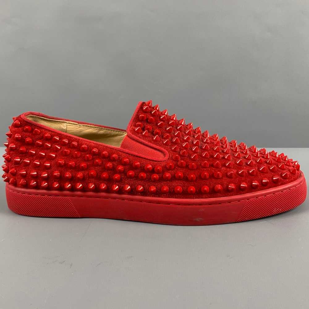 Christian Louboutin Red Studded Leather Slip On S… - image 2