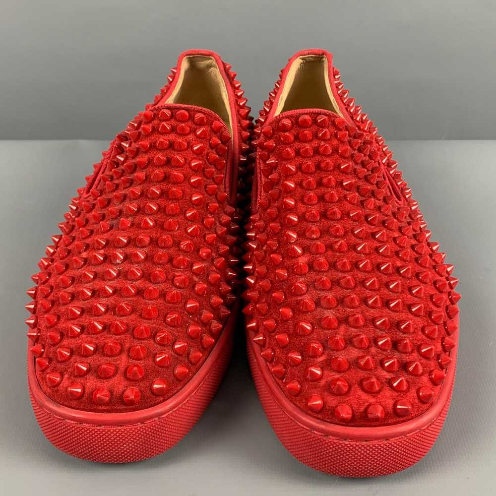 Christian Louboutin Red Studded Leather Slip On S… - image 4