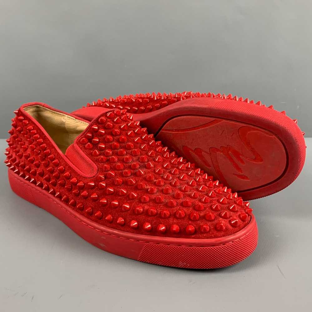 Christian Louboutin Red Studded Leather Slip On S… - image 5