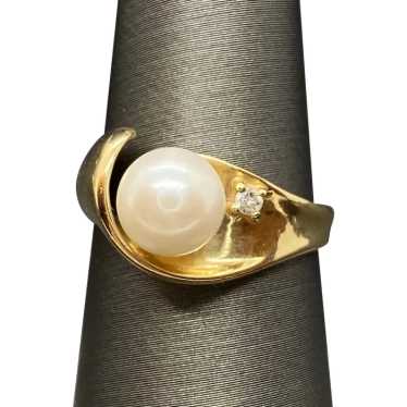 10k Natural Pearl Diamond Ring