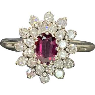14k Rubellite Garnet Diamond Halo Ring
