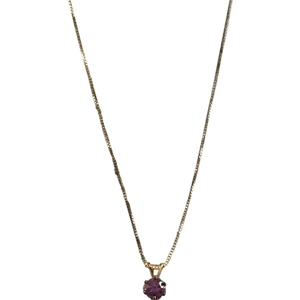 Vermeil Amethyst Colored Rhinestone Pendant Neckl… - image 1