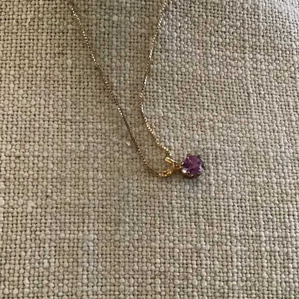 Vermeil Amethyst Colored Rhinestone Pendant Neckl… - image 3