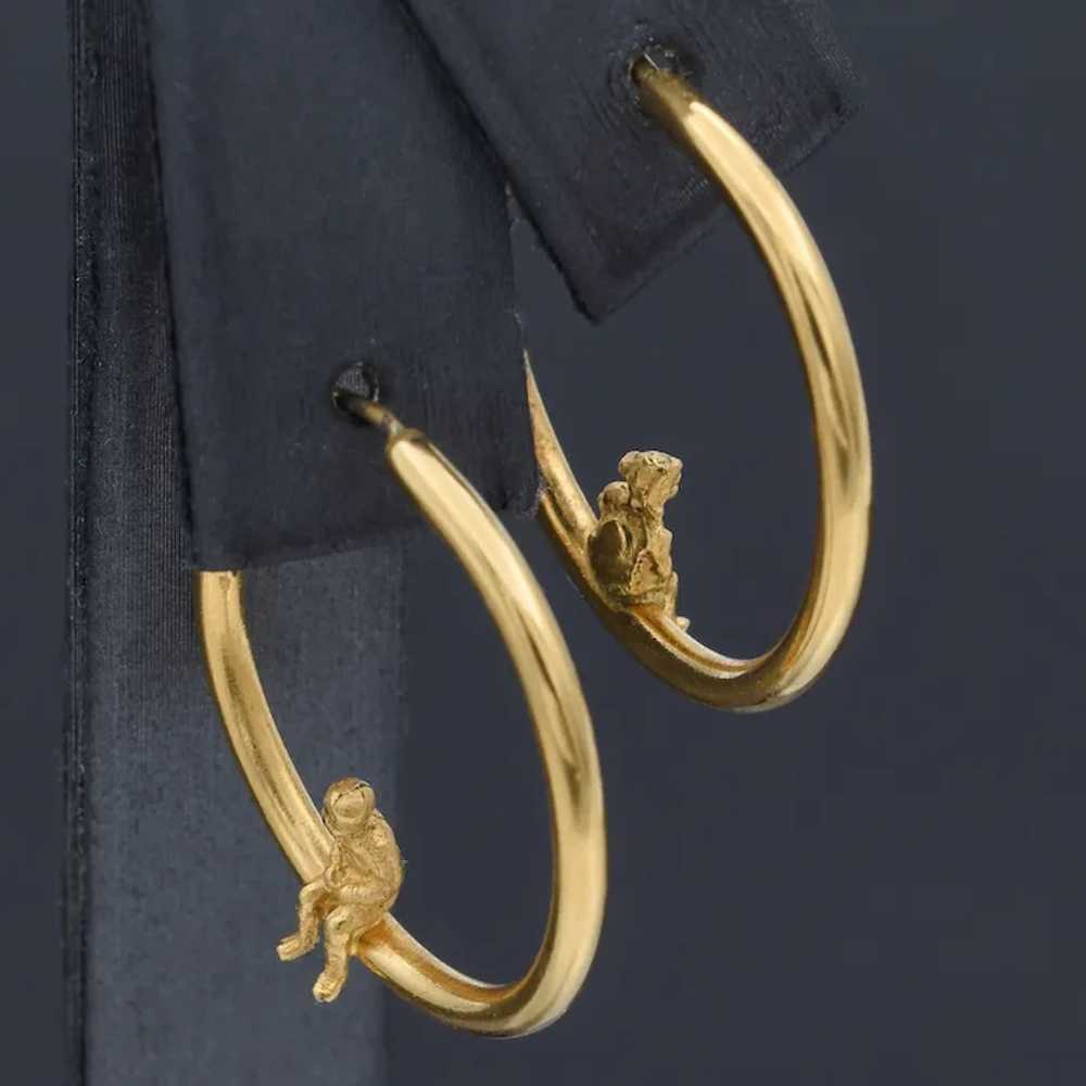 Estate French 18K Yellow Gold Boy and Girl Hoop E… - image 3