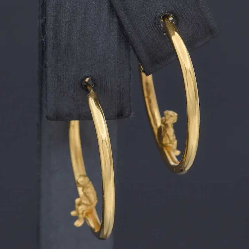 Estate French 18K Yellow Gold Boy and Girl Hoop E… - image 4