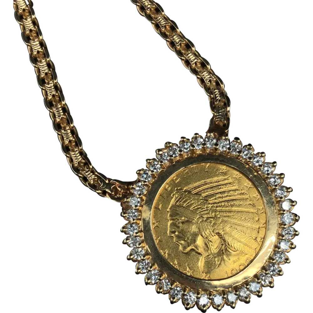 14k $5 Indian Half Eagle Gold Piece 1.10 CTW Diam… - image 1