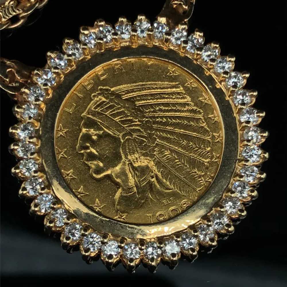14k $5 Indian Half Eagle Gold Piece 1.10 CTW Diam… - image 2