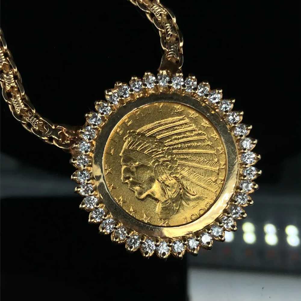 14k $5 Indian Half Eagle Gold Piece 1.10 CTW Diam… - image 4