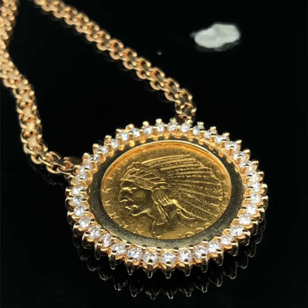 14k $5 Indian Half Eagle Gold Piece 1.10 CTW Diam… - image 5