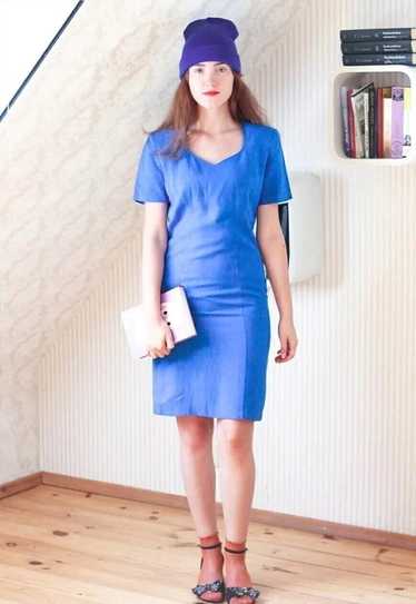 Bright blue short sleeve linen dress - image 1