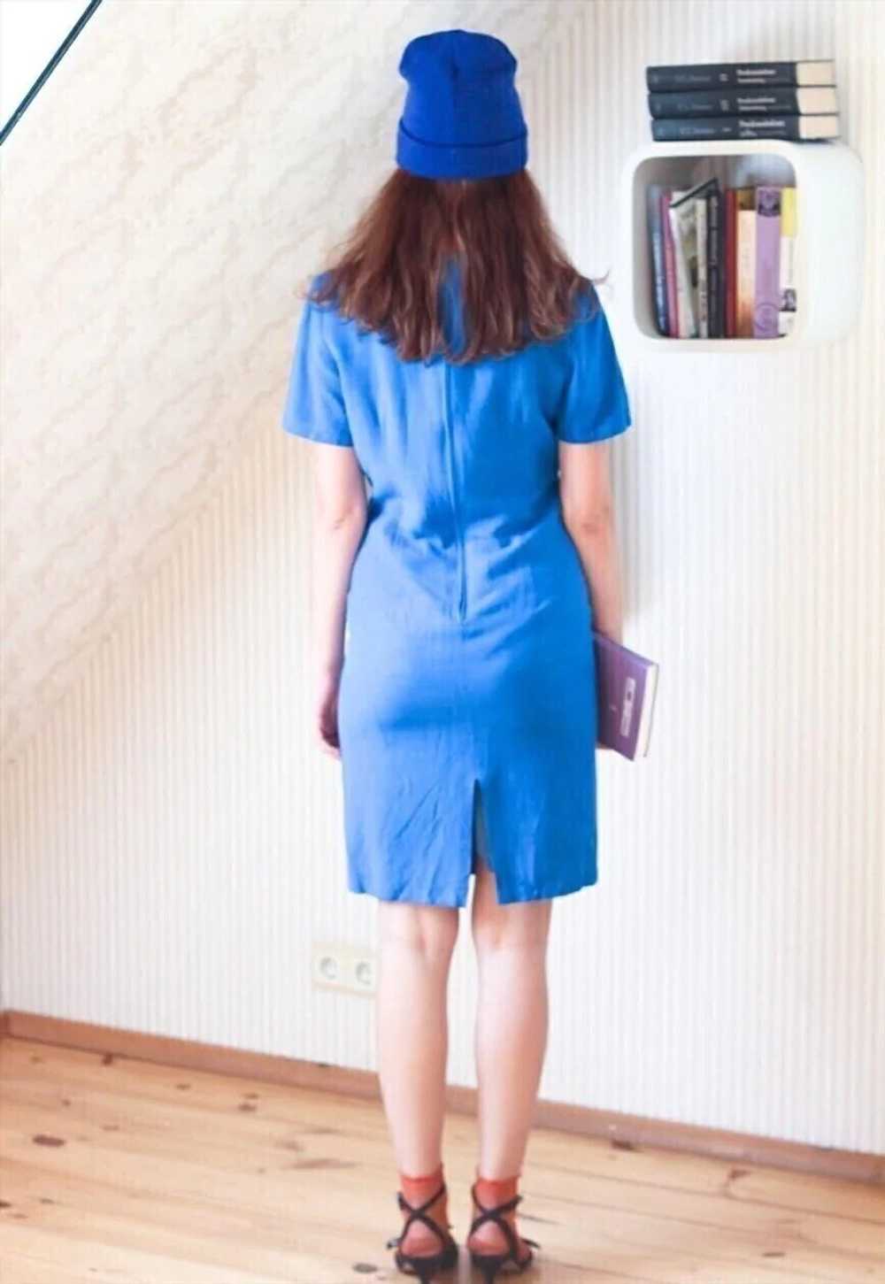 Bright blue short sleeve linen dress - image 3