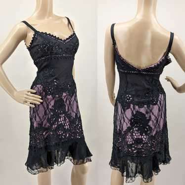 Vintage Y2K Sue Wong Silk Dress Floral Lace Pink … - image 1