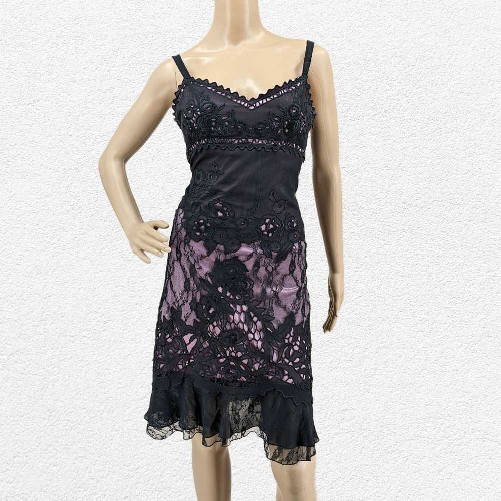 Vintage Y2K Sue Wong Silk Dress Floral Lace Pink … - image 2