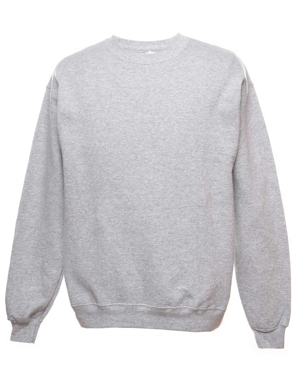 Grey Plain Round Neck Sweatshirt - M - image 1