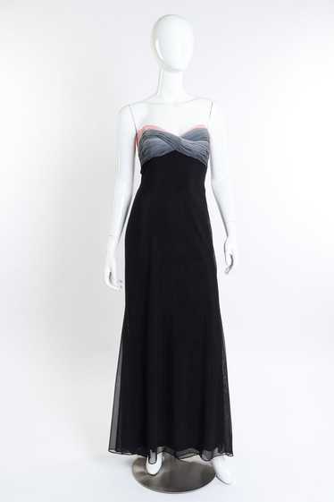 VICKY TIEL Ruched Ombre Strapless Gown