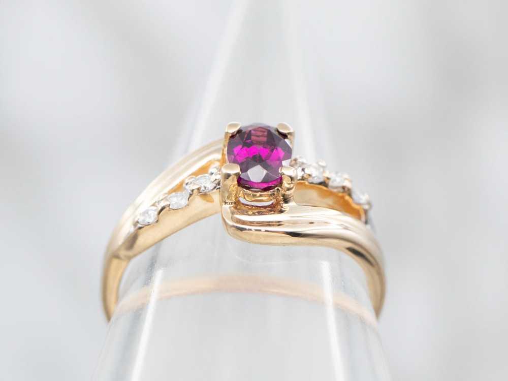 Yellow Gold Rhodolite Garnet Bypass Ring with Dia… - image 3