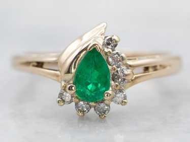 Two Tone Pear Cut Emerald Ring with Diamond Accen… - image 1