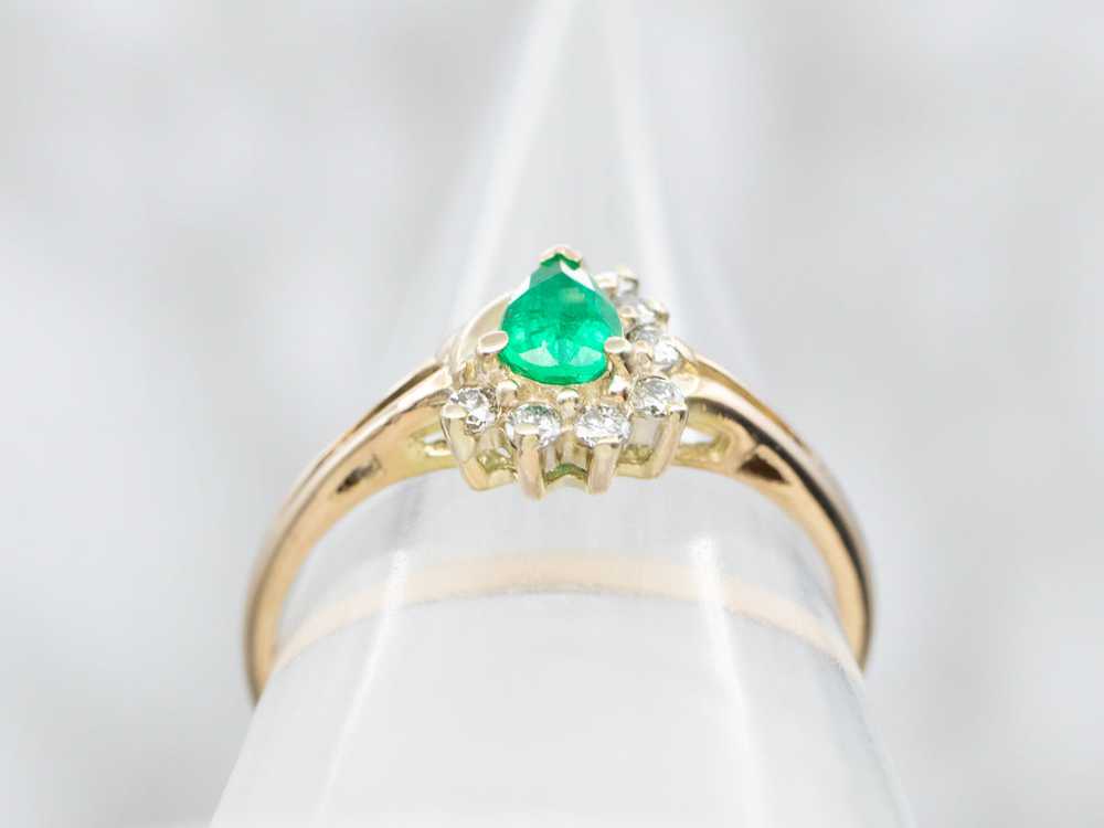 Two Tone Pear Cut Emerald Ring with Diamond Accen… - image 3