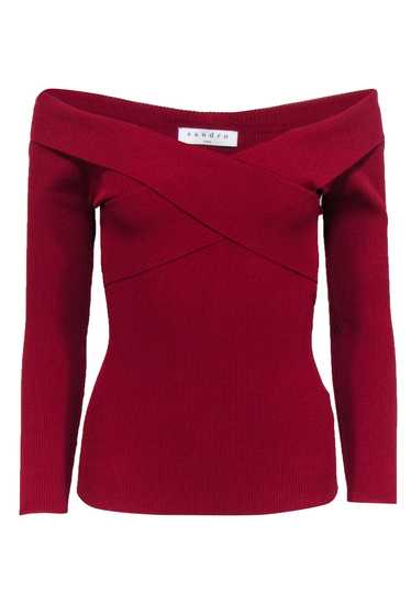 Sandro - Red Off-the-Shoulder Cross-Front Ribbed K