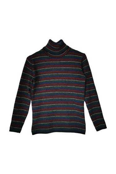 Mesh collar - Ribbed knit and striped turtleneck … - image 1