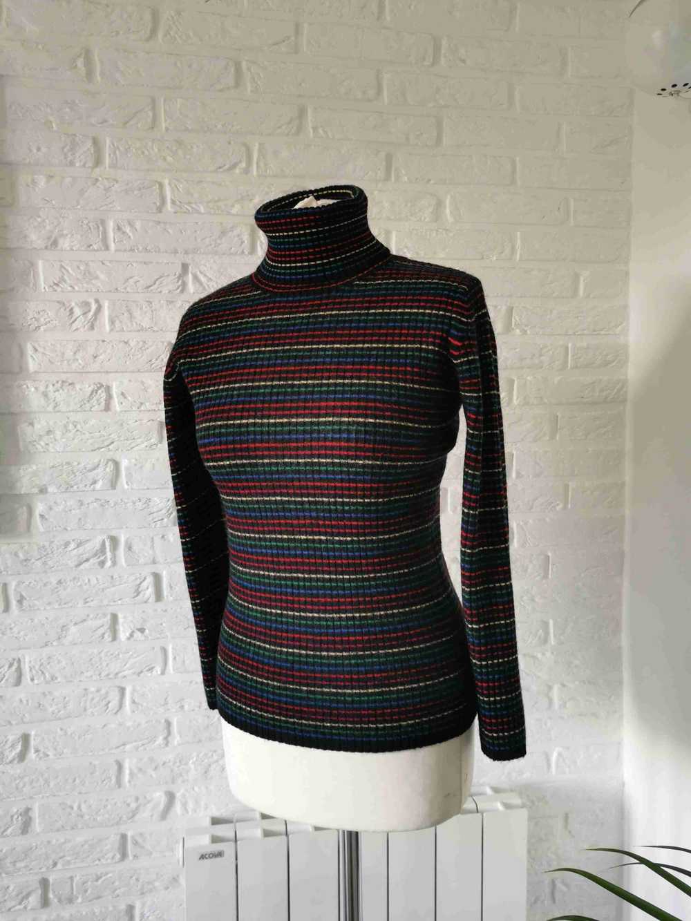 Mesh collar - Ribbed knit and striped turtleneck … - image 5