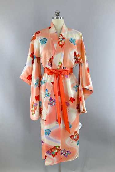 Vintage Pink Butterflies Silk Kimono