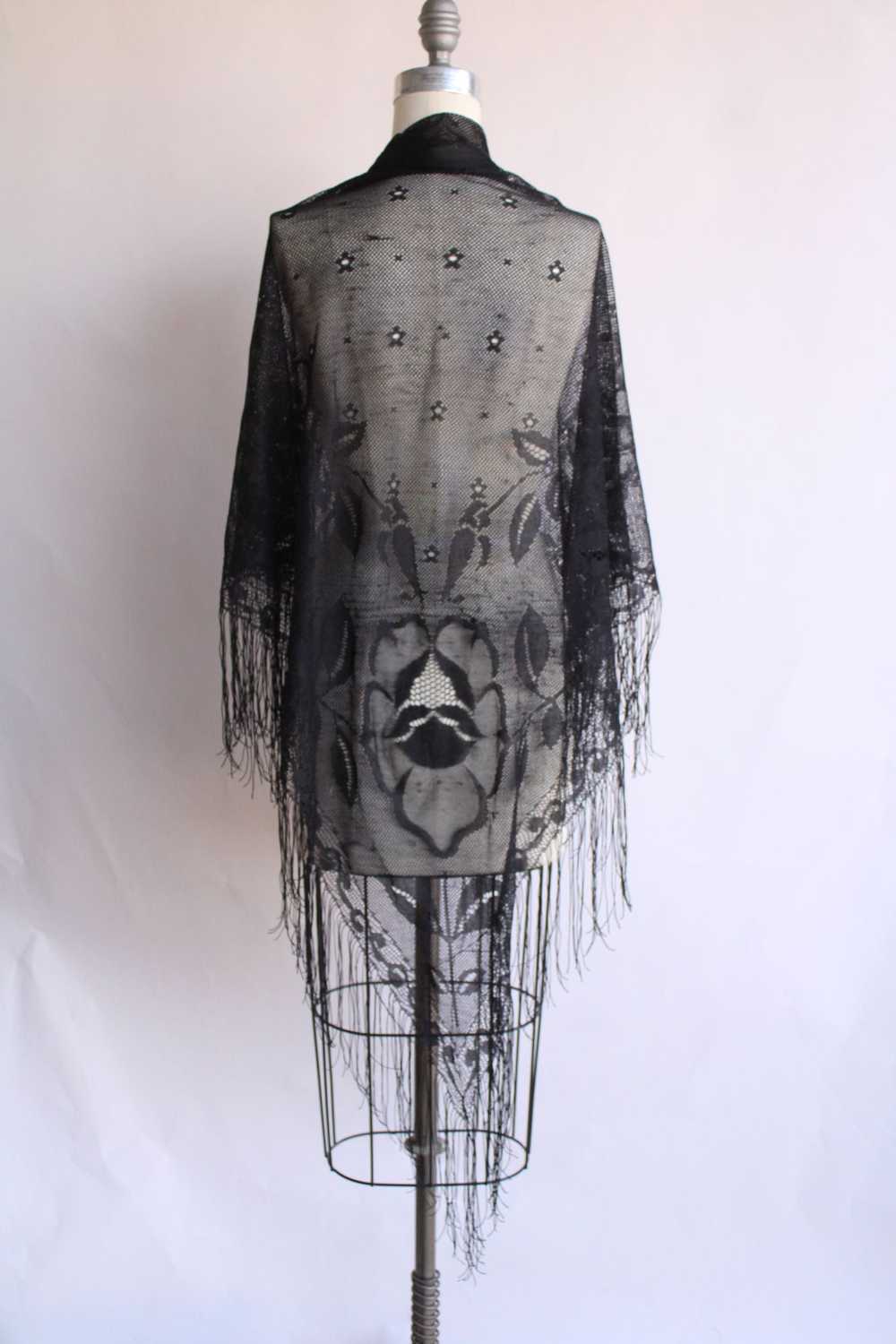 Womens Black Lace Shawl with Fringe, Triangle Wra… - image 11