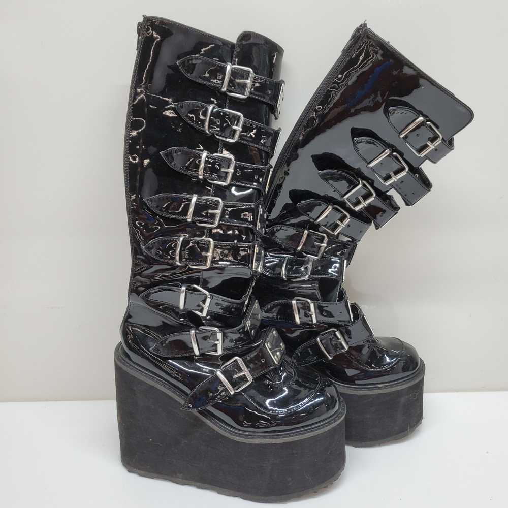 Demonia Black Leather Knee High Platform Wedge Bo… - image 1