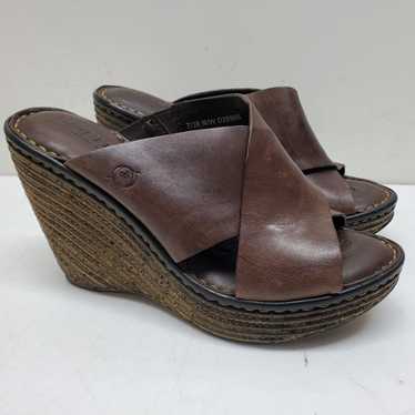 Born Handcrafted Footwear Brown Leather Wedge Hee… - image 1