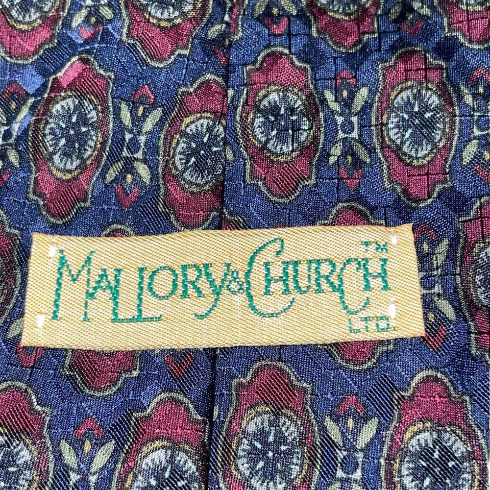 Mallory & Church Vintage Navy Blue Floral Silk Ne… - image 4