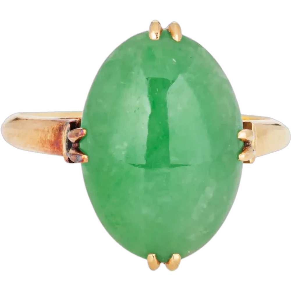 Jade Ring Vintage 14 Karat Yellow Gold Jadeite Mi… - image 1
