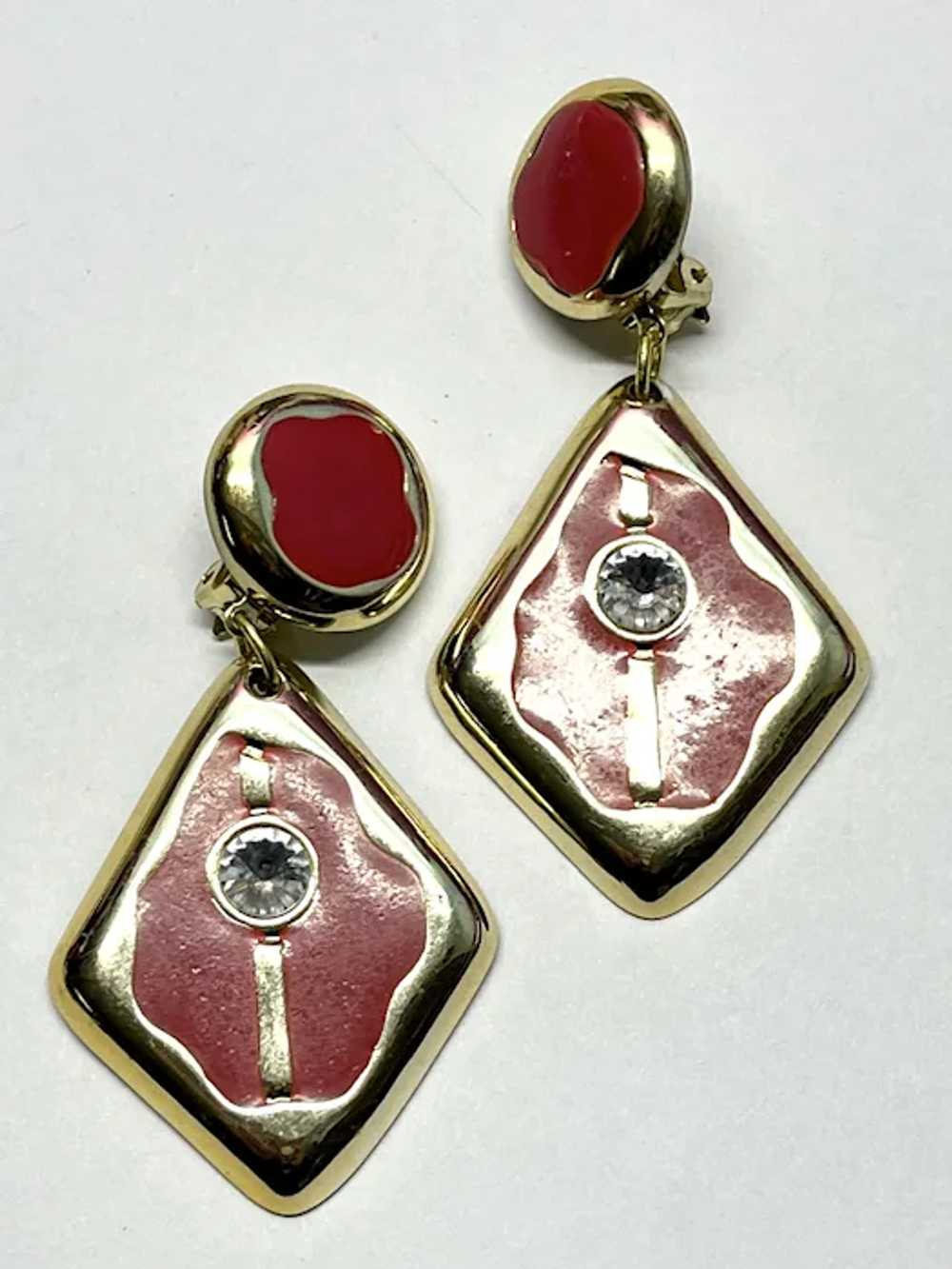 Vintage red dangle drop earrings - image 2