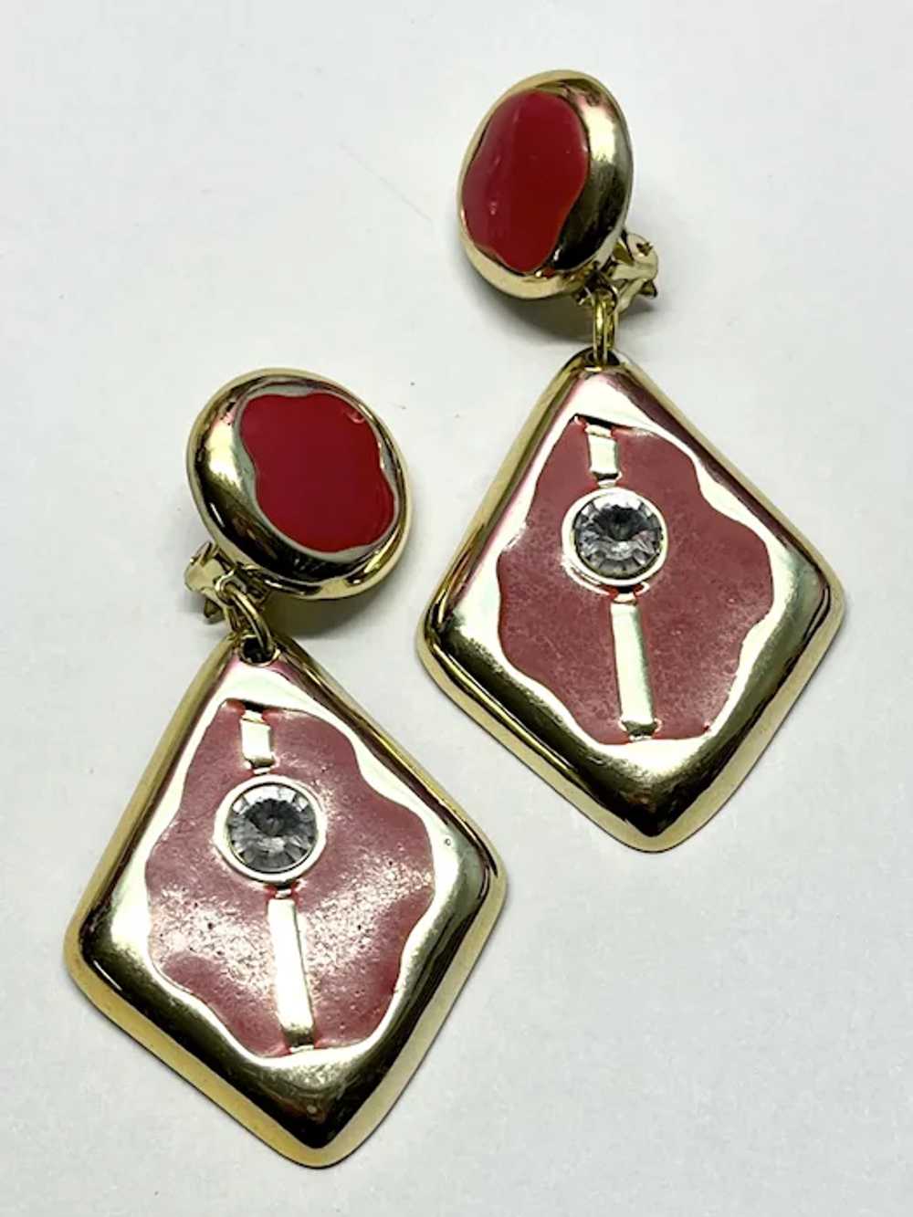 Vintage red dangle drop earrings - image 3