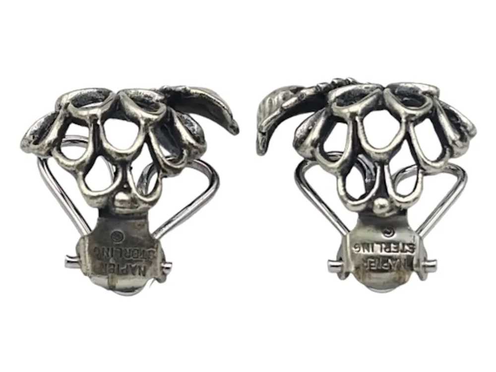 Napier Sterling Vintage Clip Earrings, Openwork S… - image 2