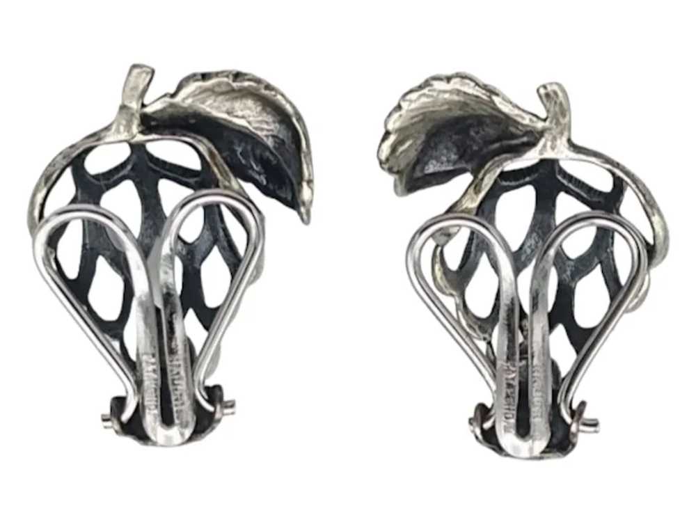 Napier Sterling Vintage Clip Earrings, Openwork S… - image 3