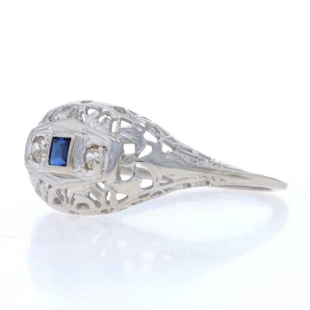 White Gold Lab-Created Sapphire Diamond Art Deco … - image 3