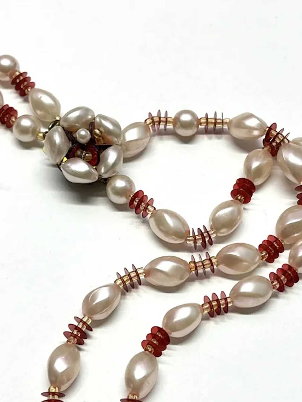 Vintage pink red beaded Japan necklace - image 2