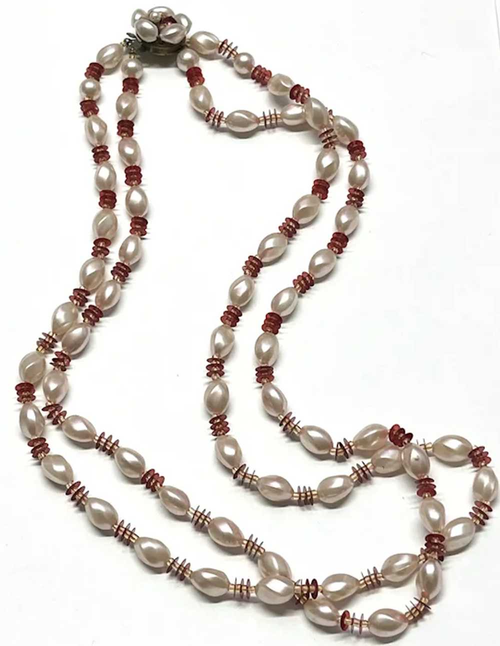 Vintage pink red beaded Japan necklace - image 3