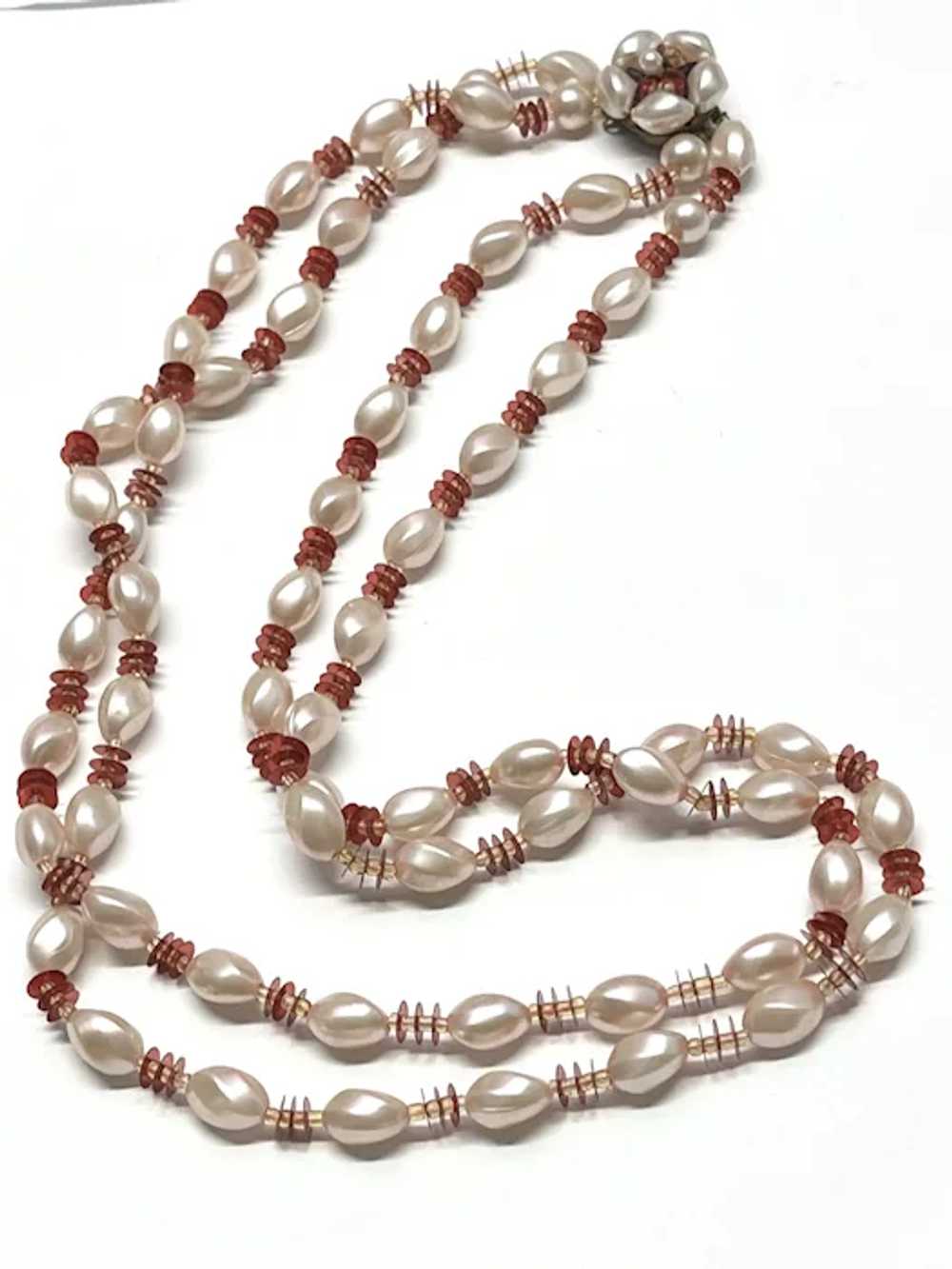 Vintage pink red beaded Japan necklace - image 4