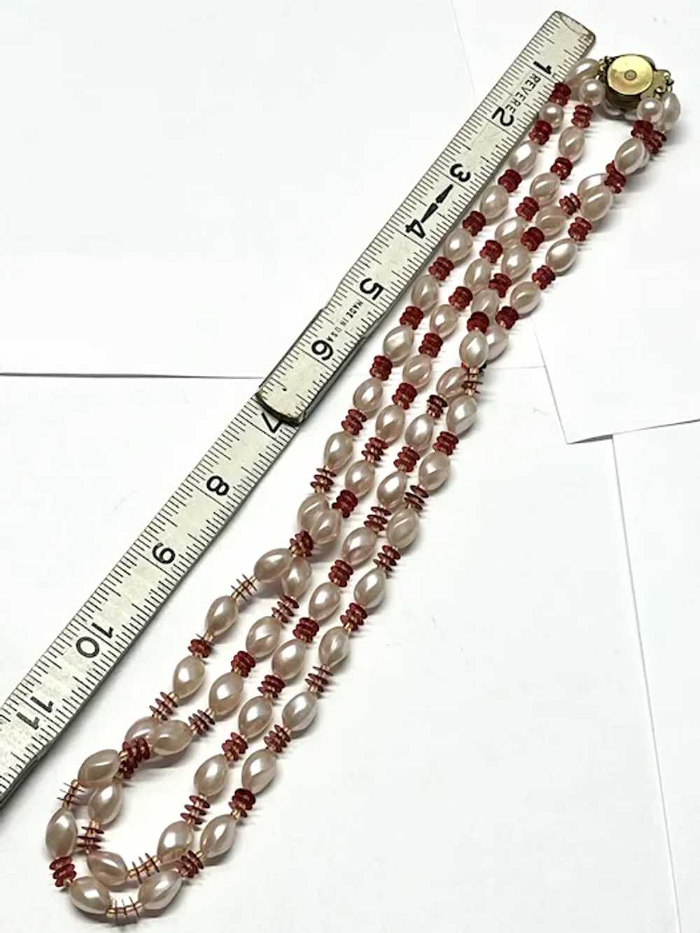 Vintage pink red beaded Japan necklace - image 5