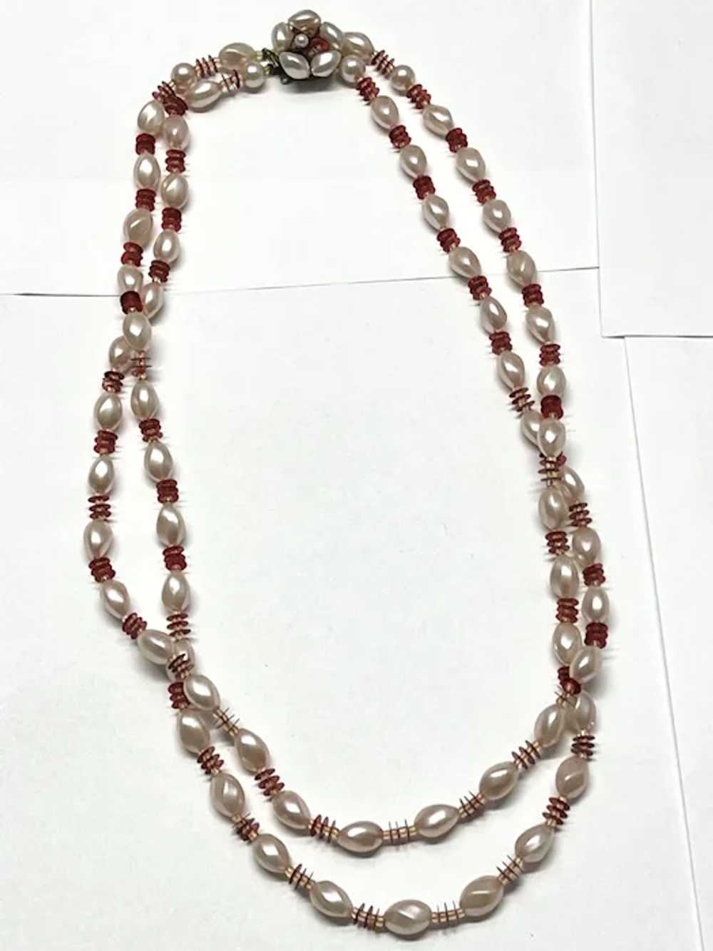 Vintage pink red beaded Japan necklace - image 6