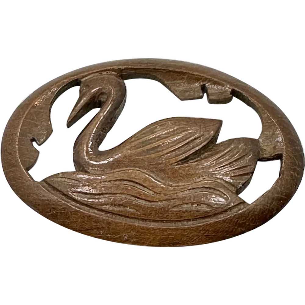 Swan Brooch, Wooden, Carved Wood, 1950s, Handcraf… - image 1