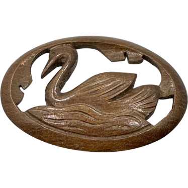 Swan Brooch, Wooden, Carved Wood, 1950s, Handcraf… - image 1