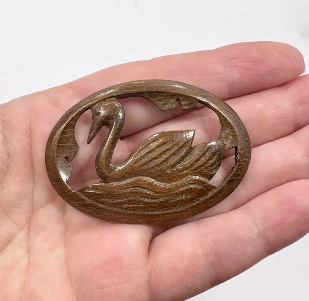 Swan Brooch, Wooden, Carved Wood, 1950s, Handcraf… - image 2