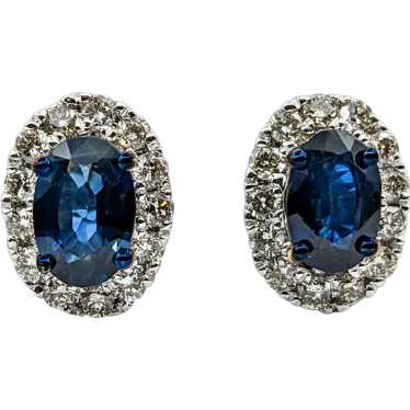 1.06ctw Sapphire & Diamond Halo Stud Earrings In … - image 1